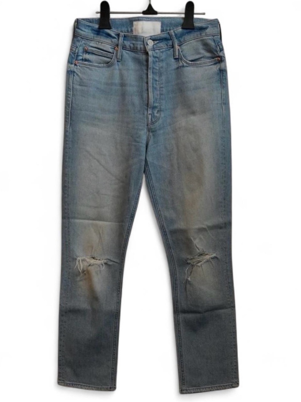 MOTHER Superior Women's Light Blue Distressed Ankle Crop Jeans
